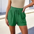 thumbnail image 2 of Womens Summer Elastic Waist Drawstring Shorts Ruffle Waist High Waisted Wide Leg Casual Beach Shorts with Pockets Green, 2 of 8