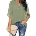 thumbnail image 2 of Giftesty Womens Tops 2023 Fashion Women Casual Chiffon Short Sleeve V-Neck Solid Loose Tops Blouses, 2 of 5