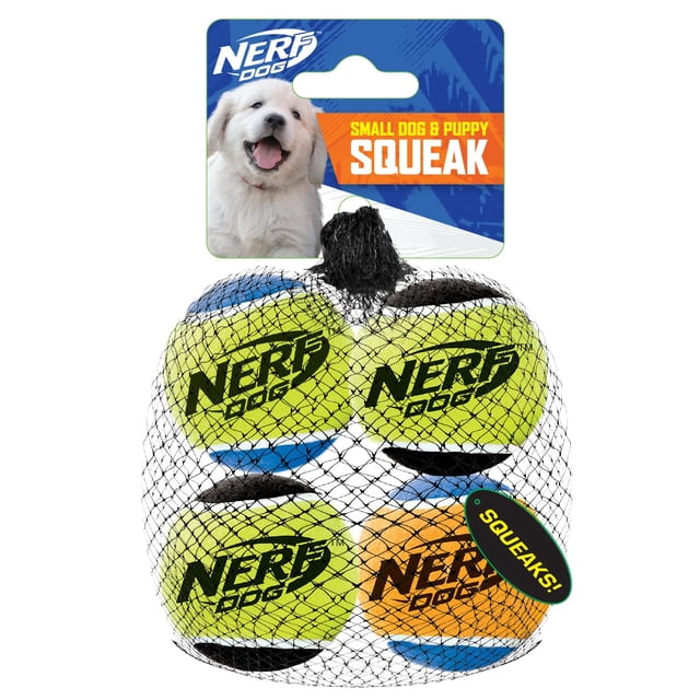 Pelota de tenis para perros Nerf Dog con chirriador interactivo, 4 unidades