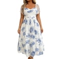 thumbnail image 2 of Erwazi Summer Dresses for Women Print Square Neck Short Sleeve A Line Dress Trendy Casual Style for Daily Wear Outdoor Activities Relaxed Daily Look Dresses, 2 of 6
