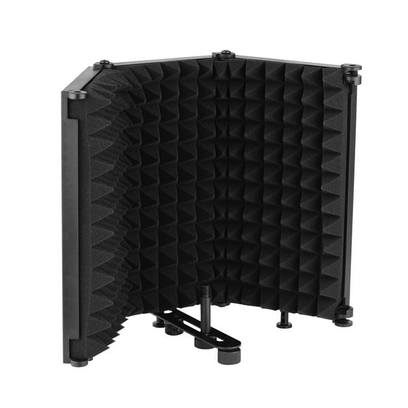 3-Panel Foldable Microphone Isolation Shield with ABS+Foam Material, Portable Sound-Absorbing Recording Booth for Studio/Live Streaming, Tabletop or Stand Mountable via 3/8" Screw & 5/8" Nut, Reduces