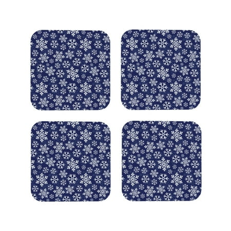 

Tideii Snowflakes On Dark Blue for Leather Coasters 4 Pieces Anti-fouling and Anti-scalding Decorative Coasters Suitable for Restaurants Kitchens Coffee Shops-Square