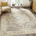 thumbnail image 6 of Toyoso 8x10 Washable Area Rugs for Living Room - Vintage Distressed Floral Neutral Boho Farmhouse Thin Soft Large Rug Indoor Floor No Slip Rug Carpet for Bedroom Dining Room Decor - Brown, 6 of 8
