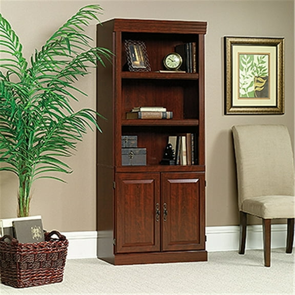 Contemporary Bookcase With Doors - 5 Shelf Tall Bookcase for Living Room, Office, Library Storage