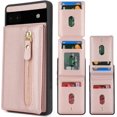 thumbnail image 2 of for Google Pixel 6A Case with Card Holder for Women, for Google Pixel 6A Phone Case Wallet with Credit Card with Ring Kickstand Zipper Shockproof Slim Stand Case- Rose Gold, 2 of 13
