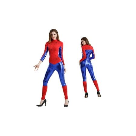 Women's Sexy Faux Leather Spider Web Catsuit Costume