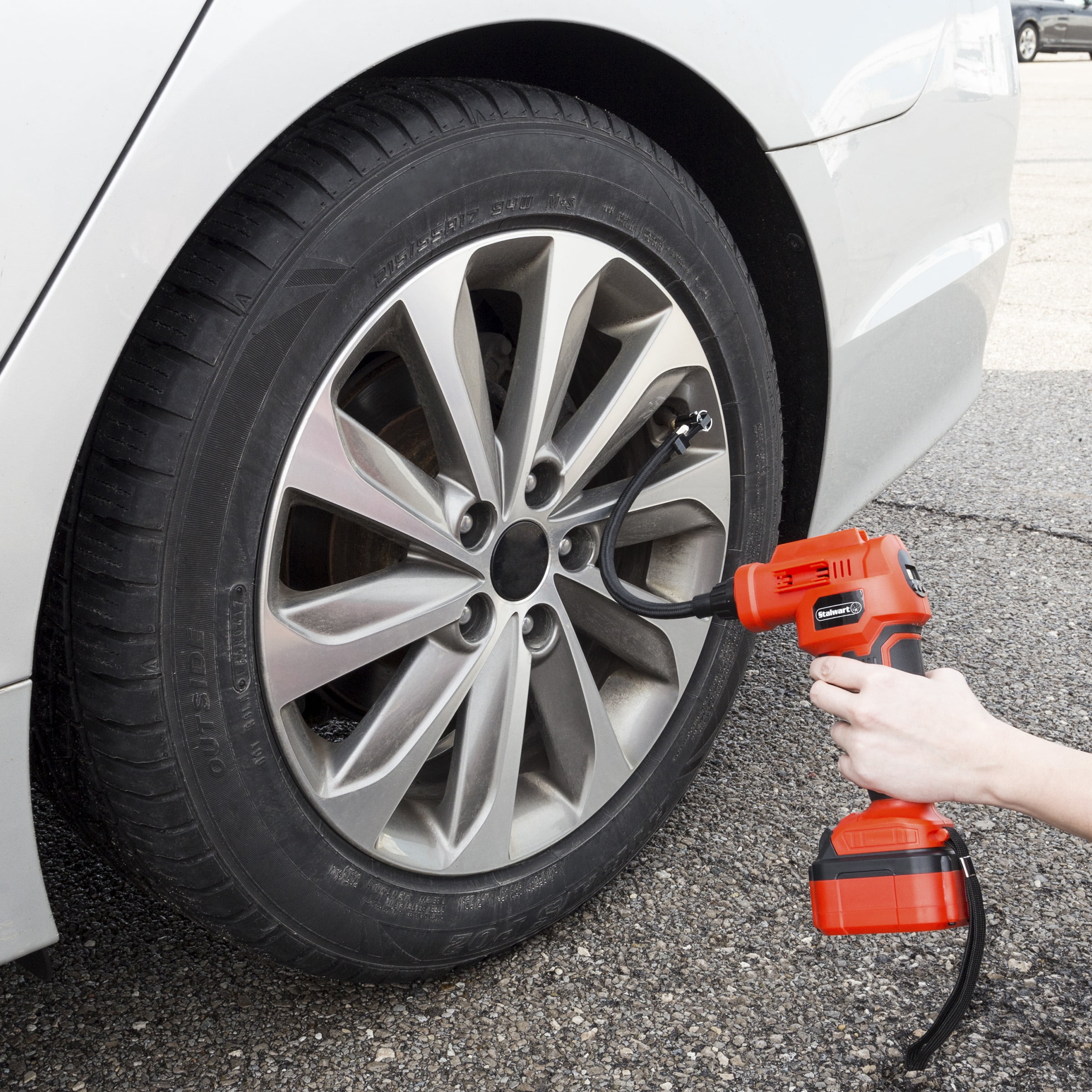 Automatic Air Compressor with 20V Lithium Battery-Cordless Tire Inflator for Car Bike Sports Equipment and More-Carrying Case Included by Stalwart