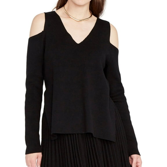 Rachel Roy Womens Cold-Shoulder Pullover Sweater, Black, Medium