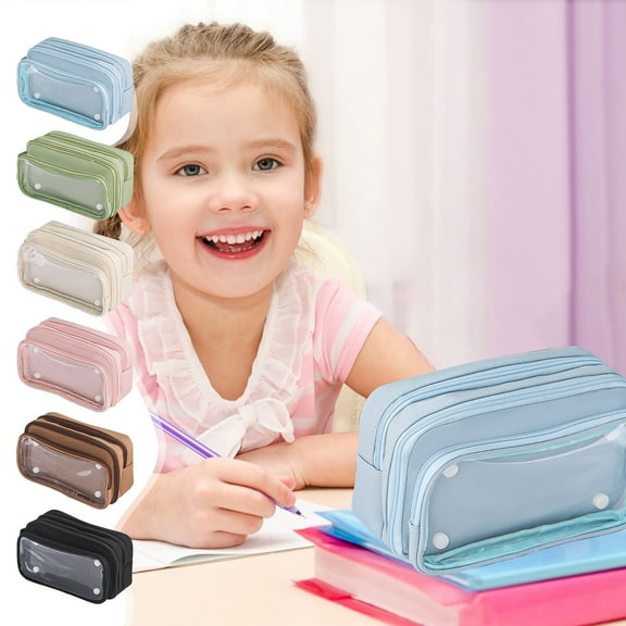 Pencil Bag, Pen Case - High-Capacity Zipper Organizer with Removable Clip, Versatile for Desk and Presentations - Pencil Pouch with Compartments, Large Capacity Pencil Case , UKHBMC | Cloth, Beige