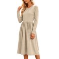 thumbnail image 4 of Bosfbaoi Dresses for Women Round Neck Long Sleeve Striped High Waist Flowy Midi Dress, 4 of 7