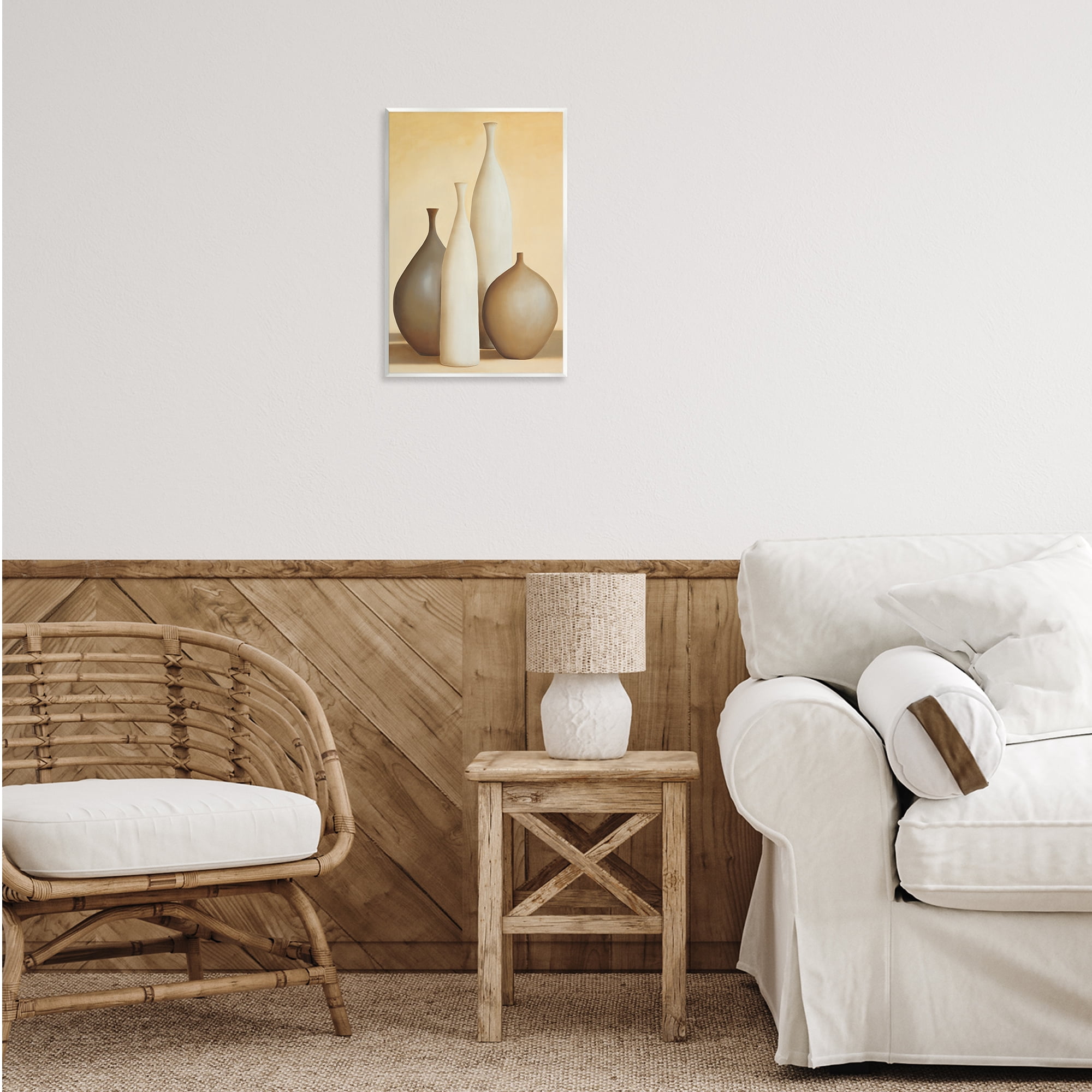 Stupell Industries Neutral Pottery Bottles Furniture Painting Unframed Art Print Wall Art, 13 x 19