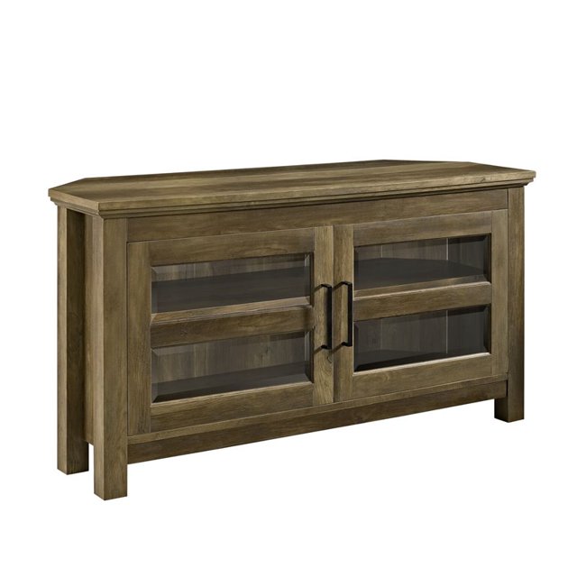 Pemberly Row 44" Corner Wood TV Console in Rustic Oak