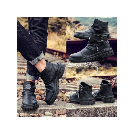 

Gomelly Men Anti Slip Ankle Boot Comfort Round Toe Dress Boots Driving Business Casual Side Zip Shoe Black 9.5