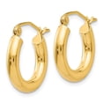 thumbnail image 2 of Real 14kt Yellow Gold Polished 3mm Lightweight Tube Hoop Earrings; for Adults and Teens; for Women and Men, 2 of 3