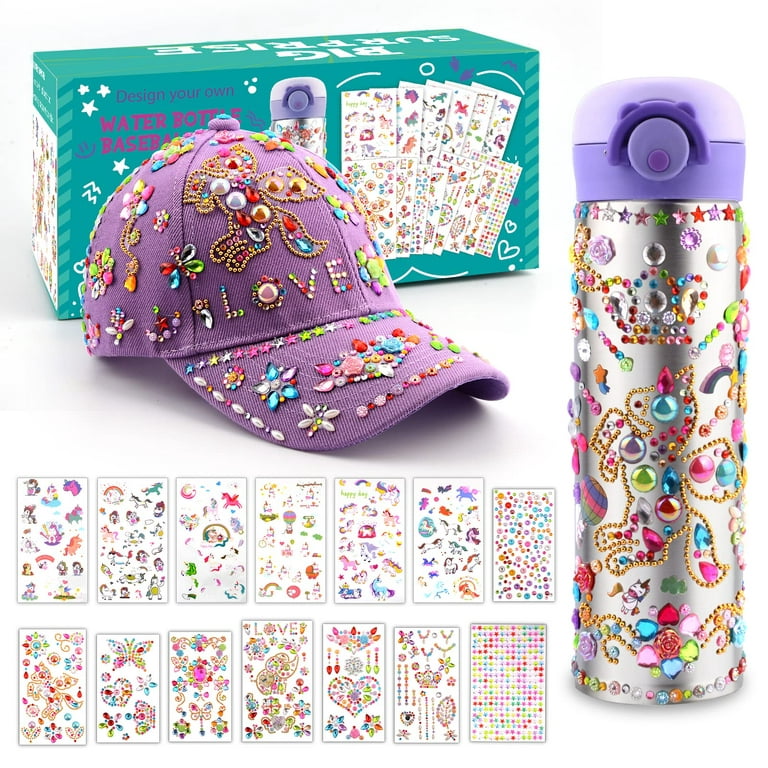 Decorate Your Own Water Bottle Baseball Cap with 14 Sheets of Unicorn  Stickers & Glitter Gems, Christmas Gifts for Girls Age 4 5 6 7 8 9+, DIY  Art & Crafts Kits