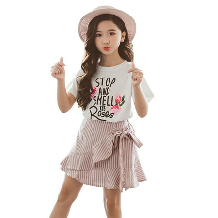 

TOWED22 Baby Girl Outfit Toddler Kid Baby Girl Summer Outfit Ruffle Sleeveless Crop Top T-Shirt Flower Flared Pants Birthday Clothes Pink