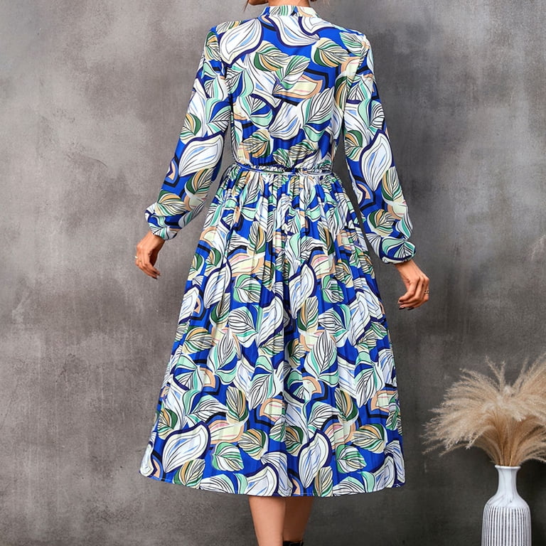 Swsmclt Women's Swing Dress Winter Long Sleeve Dresses Fall Trendy Elastic Casual Dress 13 Blue 4-6