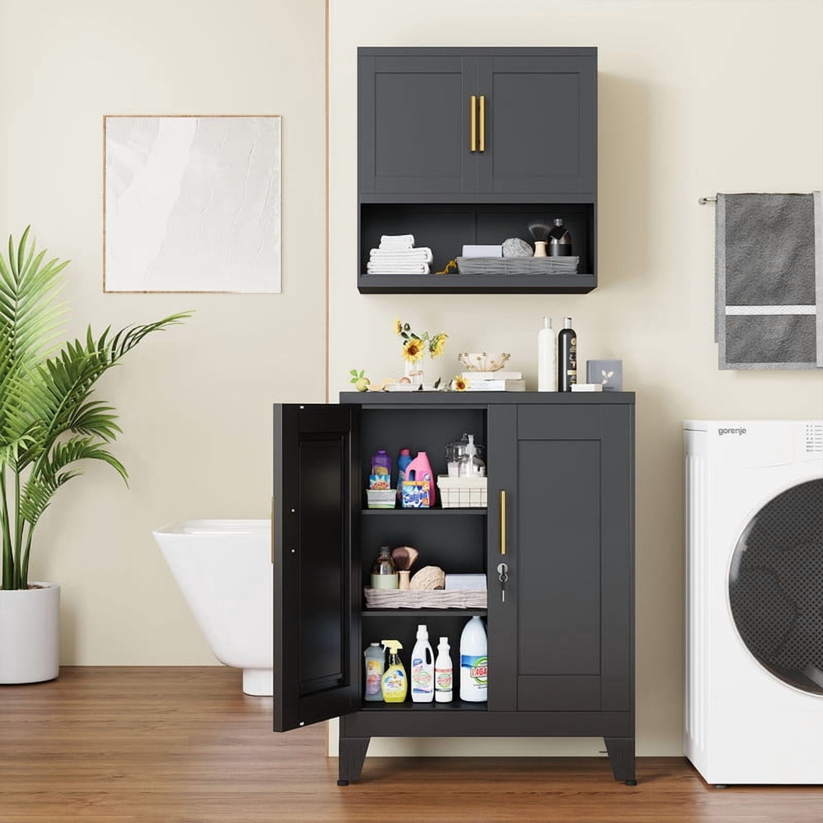 Erosoei Small Metal White Office Storage Cabinet with Shelves and Lock,Steel File Cabinet