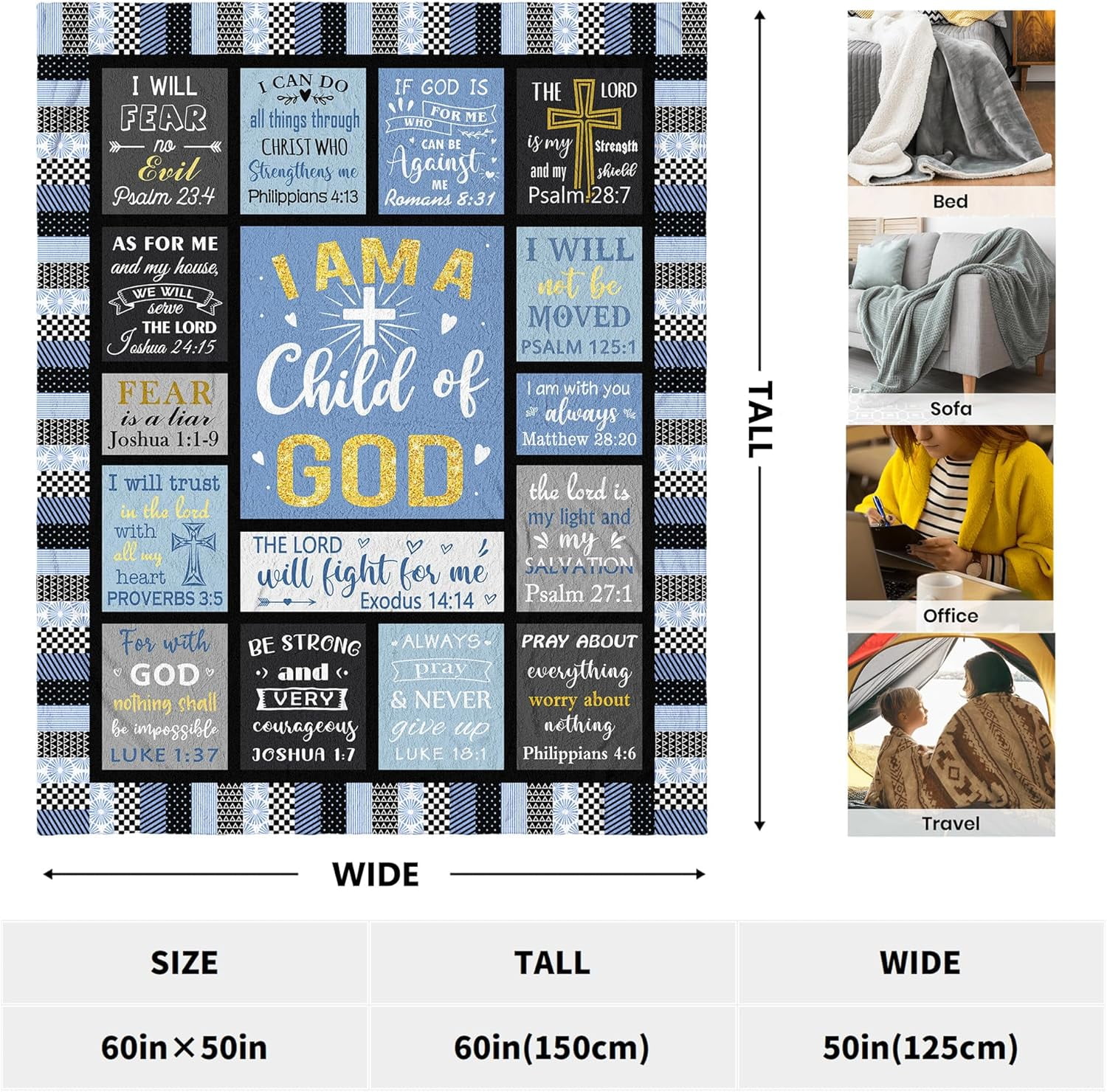 Christian Gifts for Men, Dad, Son, Brother, Him Blanket - Inspirational Religious Graduation/Birthday Gifts - Baptism Confirmation Gifts for Boys - Catholic Spiritual Gifts for Men