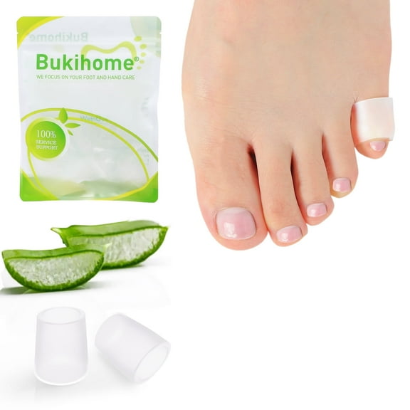 Bukihome Silicone Toe Protectors – 14 Pack Silicone Toe Sleeve for Hammer Toes, Corns, Calluses, Blisters – Soft Gel Protector Toe Cushions for Pain Relief (Clear, Pinky)