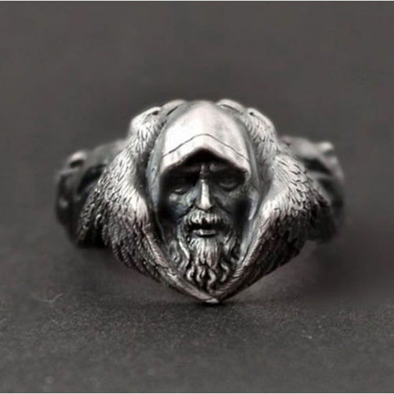 Wolf Ring, Nordic Viking Warrior Odin Head Ring for Men, Norse Viking Wolf Animal Ring Wolf Jewelry, Celtic Wolf Head Ring Hip Hop Wolf Band Ring Punk Odin Wolf Amulet Ring for mens