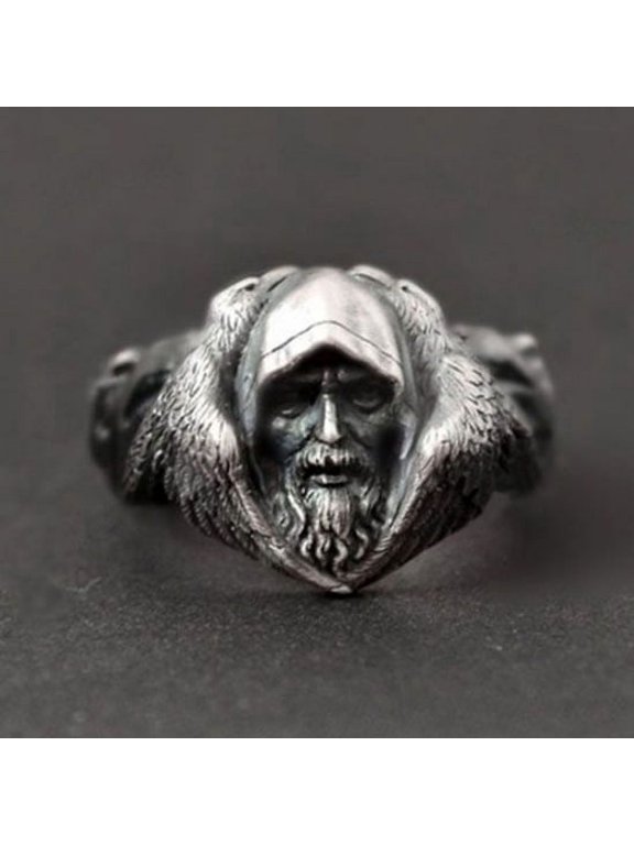 Wolf Ring, Nordic Viking Warrior Odin Head Ring for Men, Norse Viking Wolf Animal Ring Wolf Jewelry, Celtic Wolf Head Ring Hip Hop Wolf Band Ring Punk Odin Wolf Amulet Ring for mens