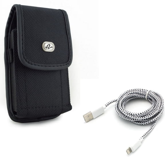 Charger Cord 6ft USB Cable w Rugged Case Belt Clip for iPhone XS Max/8 PLUS/7 Plus/6S Plus/6 Plus - Power Wire Braided Long Sync and Holster Canvas Cover Pouch Carry