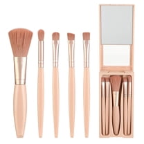 LQQBOX Mini Travel Makeup Brush Set - 5pcs Portable Cosmetic Brushes Kit with Mirror for On-the-Go Beauty