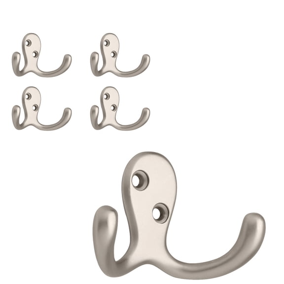 Franklin Brass Double Prong Robe Hook in Matte Nickel, 5 pack