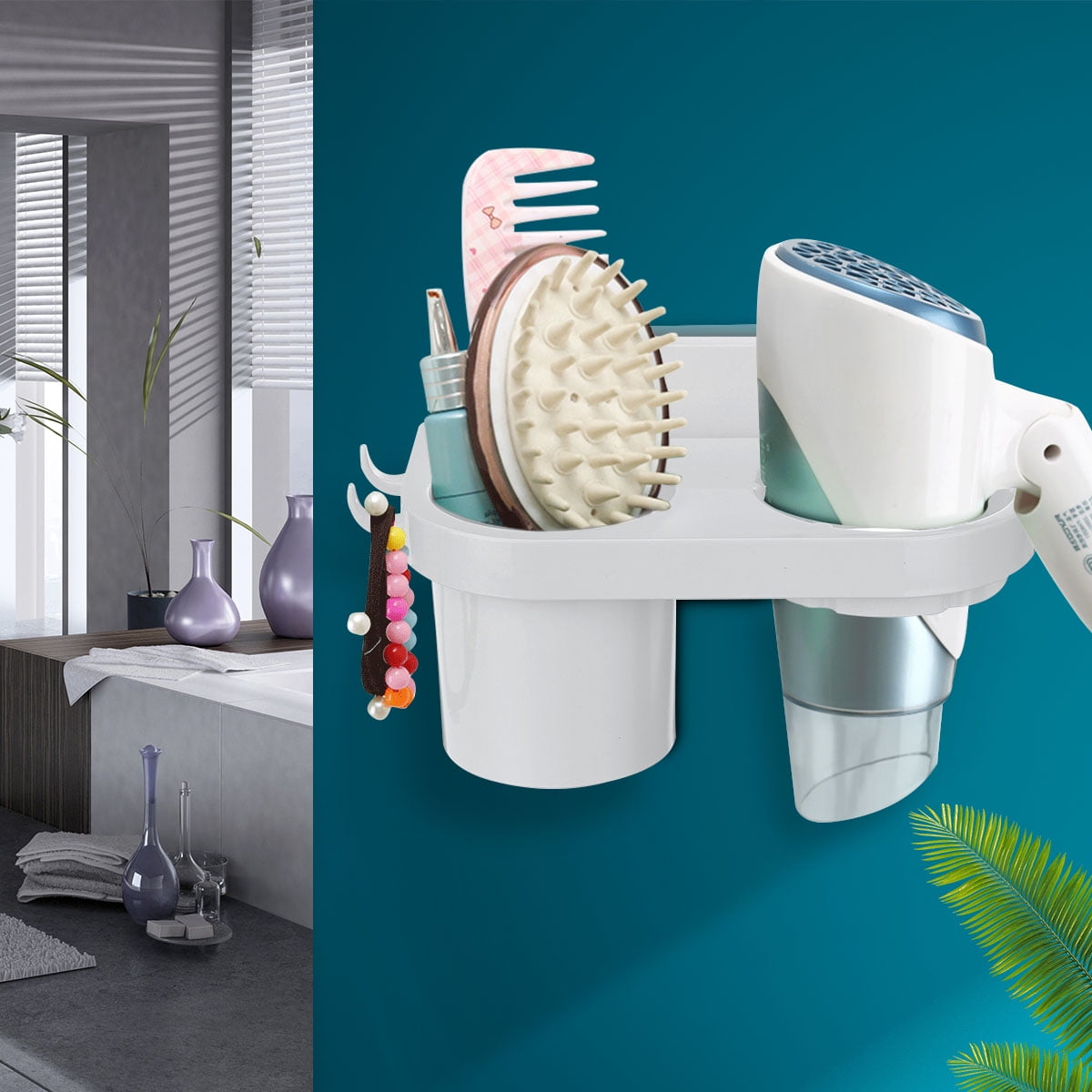 Wall Mounted Hair Dryer Holder / Adhesive Hanging Hair Dryer Rack