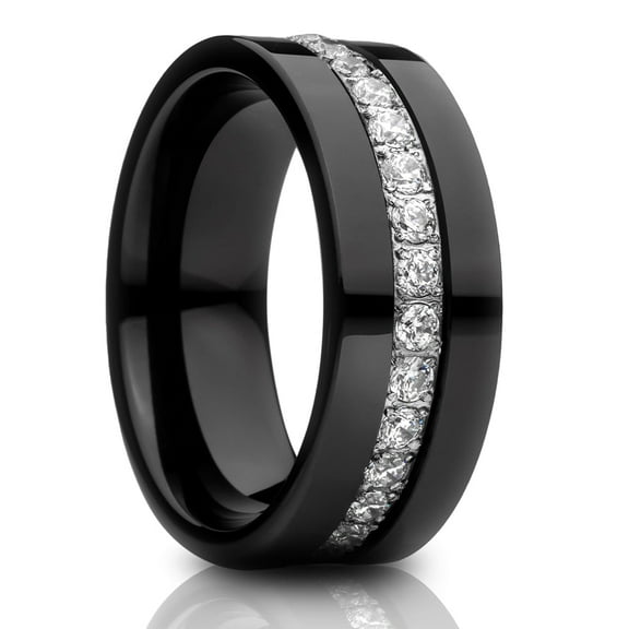 Black Tungsten Wedding Ring,Engagement Ring,8mm Wedding Ring,CZ Wedding Ring,Anniversary Ring,Tungsten Band