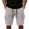 thumbnail image 5 of Dwellite Cargo Shorts for Men Elastic Waist Drawstring Stretchy Twill Cargo Shorts Below Knee Length Hiking Outdoor Clothes Light Gray 4XL, 5 of 8