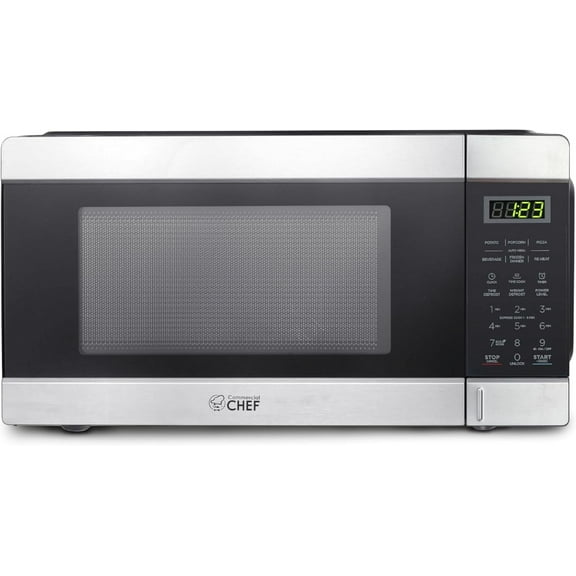 Commercial CHEF Countertop Microwave, 1.1 Cubic Feet, Black With Stainless Steel Trim