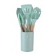 thumbnail image 1 of 12 utensilios de cocina de silicona con cubo de almacenamiento, mango de madera resistente a altas temperaturas y antiadherente, espátula, cuchara, color verde menta, 12 unidades, 1 of 6