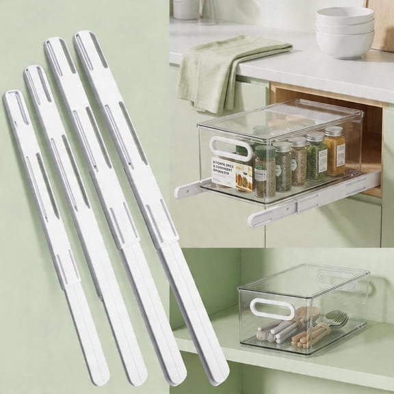 BlinkLLX 4 Pcs Adhesive Sliders for Cabinets Pull Out Drawer Organizer Accessories Basket Office Glide Cabinet Tracks Runner Adhesive Drawer Slides Pull Out Replace Guide Rail for Back to School