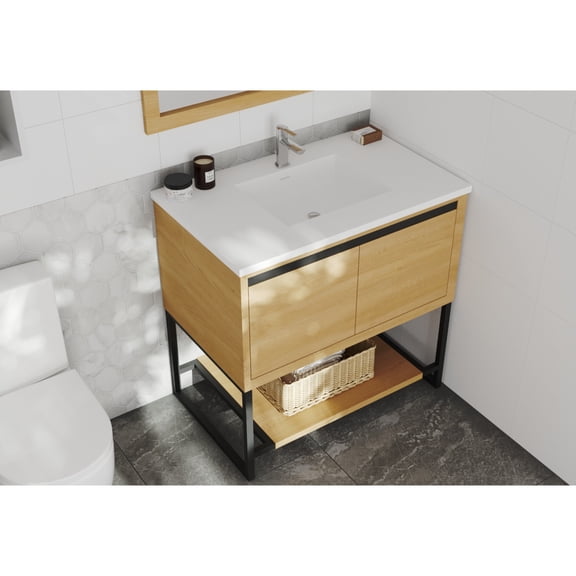 Laviva 313SMR-36CO-MW Alto 36" White Oak Vanity   Matte White Stone Countertop