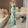 thumbnail image 2 of Blue Leaf Print Strapless Twist Front Cutout Smocked Maxi Dress, 2 of 10