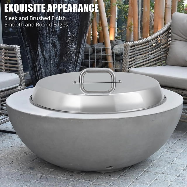Stainless Steel Round Fire Pit Lid with Handle, Heavy Duty Weatherproof Bonfire Cover, Silver Universal Fit for 20x20 to 38x38 Inch Pits, Patio & Camping Use