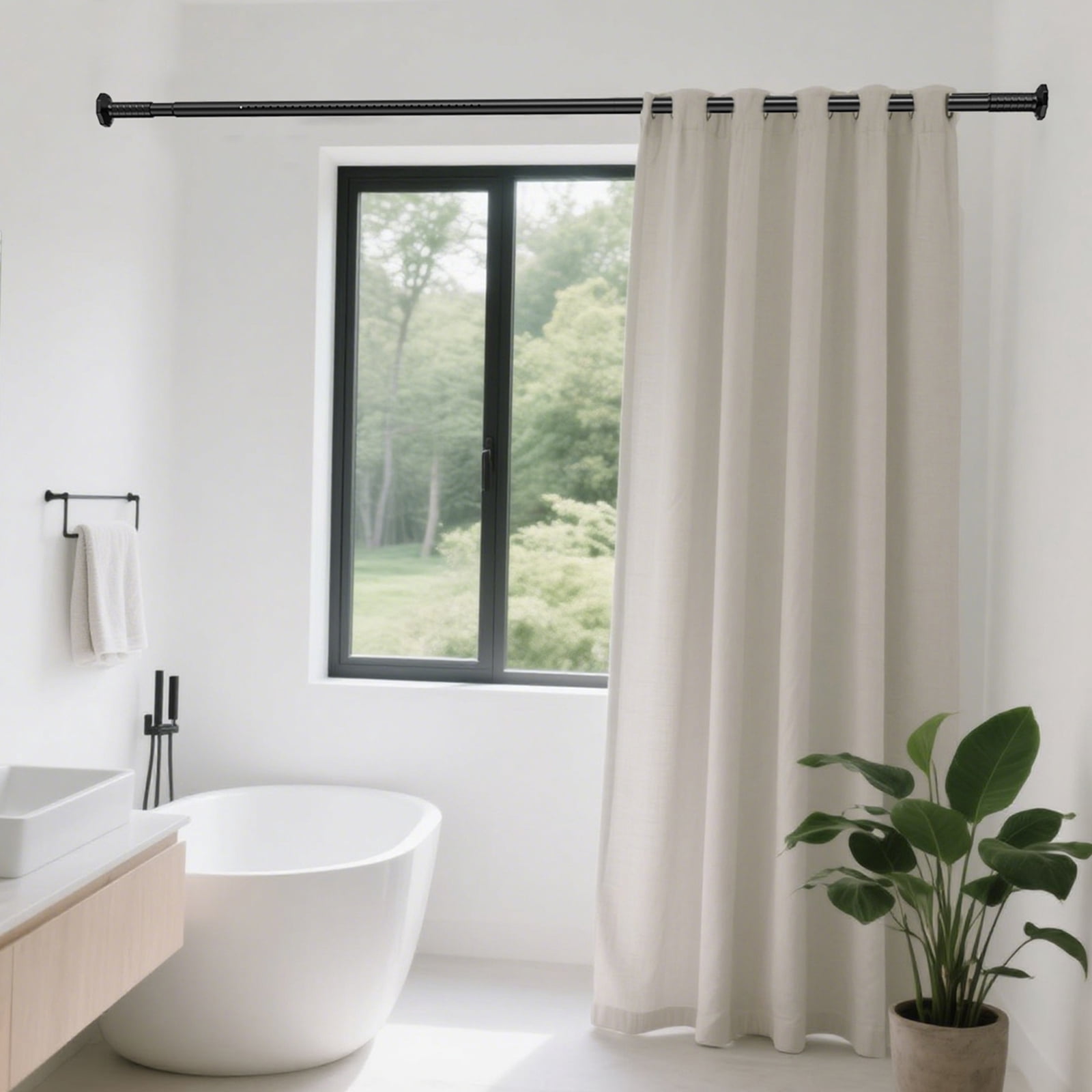 GIRACOA Octagon Tension Curtain Rod 51-168 Inches, Heavy Duty No Drill Adjustable Rod with 12 Rings, Matte Black