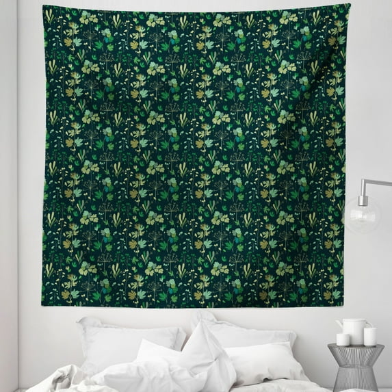 Floral Tapestry, Nocturnal Forestry Concept Wild Herbs Dandelions and Falling Leaves Victorian Motifs, Fabric Wall Hanging Decor for Bedroom Living Room Dorm, 5 Sizes, Multicolor, by Ambesonne