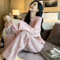 thumbnail image 2 of Pijama con almohadilla para el pecho para mujer, primavera y otoño, manga larga, color liso, a rayas, verano y otoño, ropa de casa, traje de marea invernal, 2 of 5