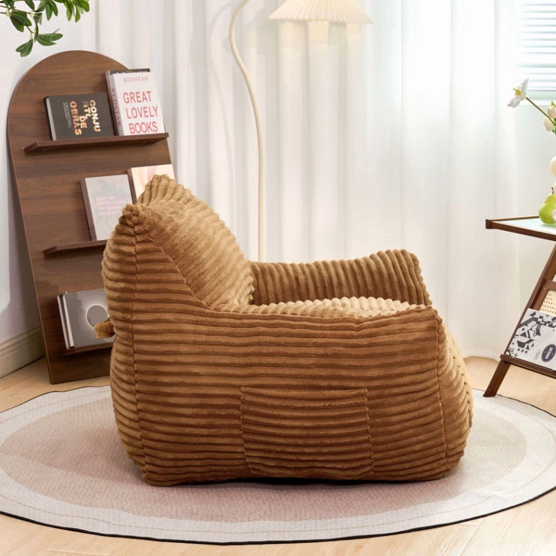Newest Oversized Classic Corduroy Bean Bag Chair for Adults with Built-in Armrests, Spacious Lounge Seat for Living Room & Bedroom, Beige