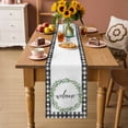 thumbnail image 2 of Welcome Table Runner 90 Inches, Spring Summer Green Leaves Rings Rustic Checkered Bed Runner Dresser Scarves Tabletop for Indoor Outdoor Parties/Ceremony/Banquet, 13" x 90", 2 of 9