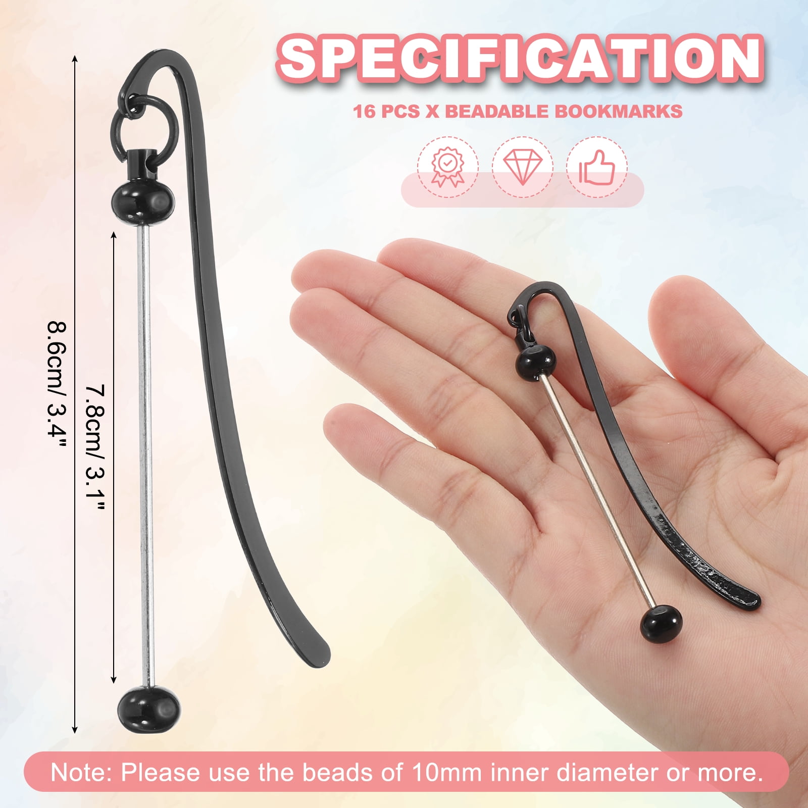 Uxcell 16 Pcs Beadable Bookmarks, DIY Metal Blank Bar Bookmark Bead Craft Jewelry Pendant Charm Book Mark for Gift Teacher Office Supplies Home Crafts, Black