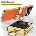 thumbnail image 7 of Dteck for Samsung Galaxy Z Flip3 5G 6.7" Case, Electroplated Leather Folding All-Inclusive Case with Ring Kickstand Shockproof Protective Case for Samsung Galaxy Z Flip3 Ladies  Women Men, Orange, 7 of 7