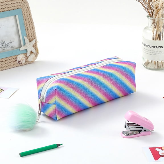 Zeyigg Rainbow Glitter Pencil Case, Sparkle Stationery Pouch for Students, Portable Zipper Pencil Bag, Ideal for School Supplies Storage,A