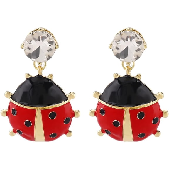 Rhinestone Red Ladybug Dangle Drop Earrings for Women Gold Plated Dainty Enamel Bugs Black Head Insect Statement Charms Earring Unique Birthday Holiday Party Dress Accessories Gifts