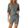 thumbnail image 1 of Conjunto de sudadera de manga corta de punto acanalado suave INSPIRE CHIC para mujeres, pantalones cortos, ropa de casa, pijama, negro y gris, 1 of 6