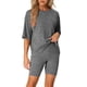 thumbnail image 1 of Conjunto de sudadera de manga corta de punto acanalado suave INSPIRE CHIC para mujer, pantalones cortos, ropa de casa, pijama XL negro gris, 1 of 6
