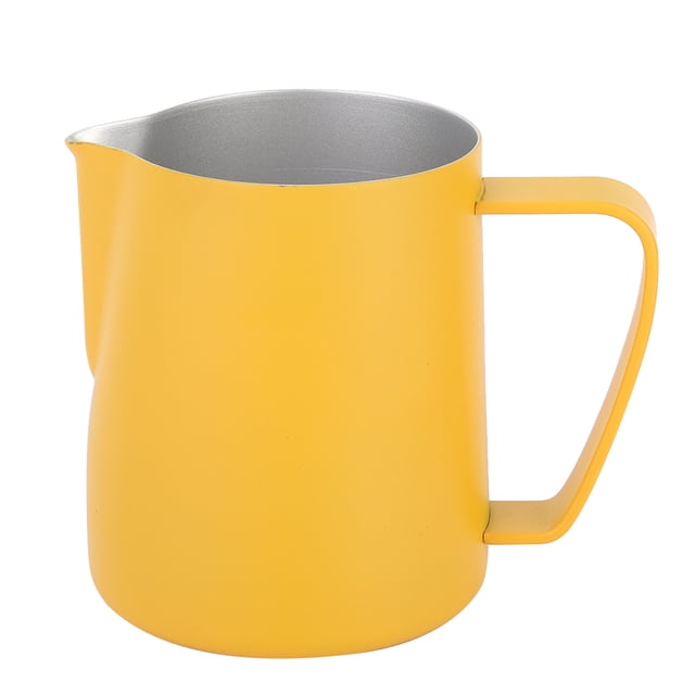 Jarra de acero inoxidable para espumar leche, 600 ml, para uso en cafeterías domésticas, color amarillo